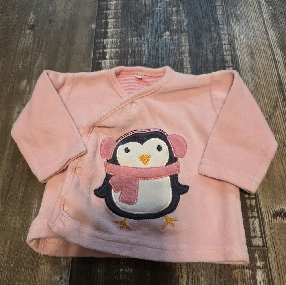 Pink Baby Jacket with Penguin Design
